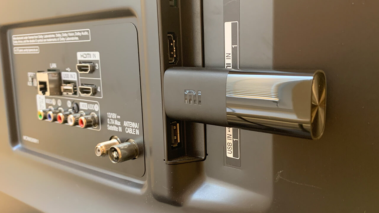 Xiaomi TV Stick plugged into TV