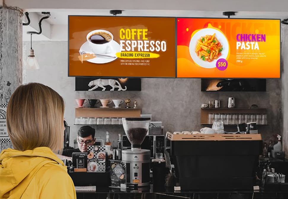 Digital menu board in a coffeeshop