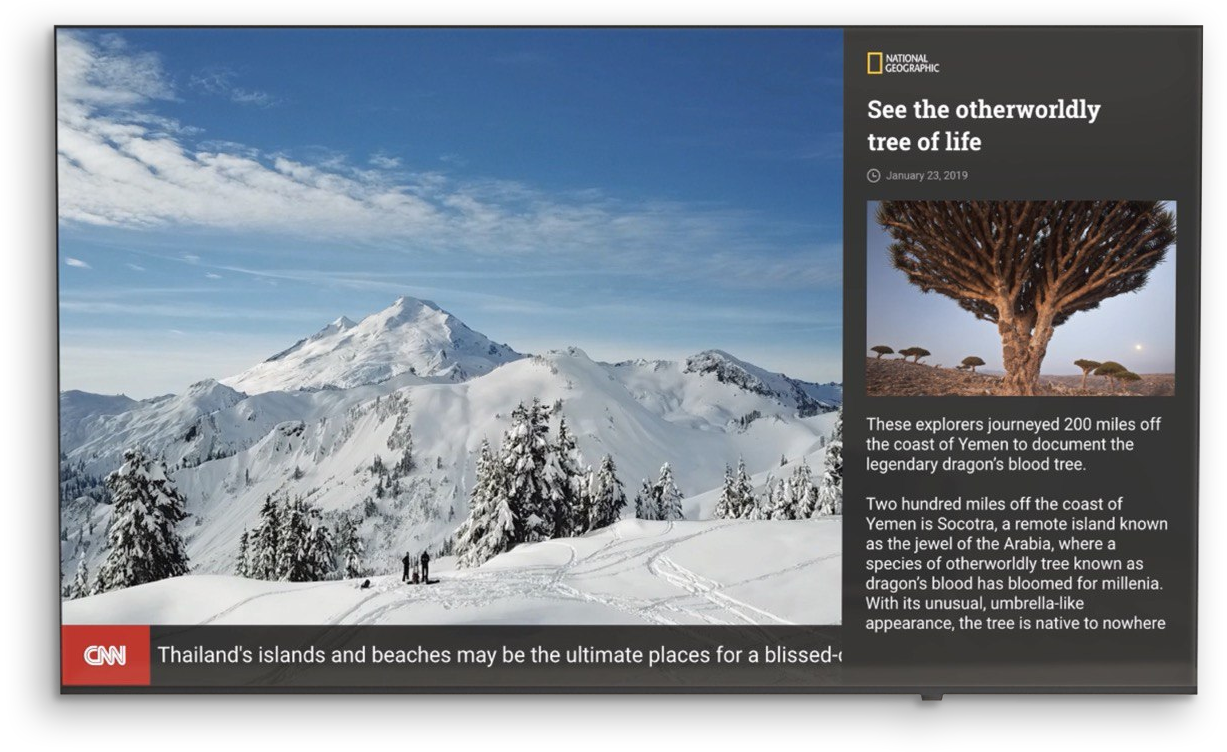 Screen with layers and text ticker Look DS